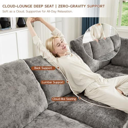 117.5" Oversized Boneless Sleeper Couch,Deep Seat Modular Sectional Sofa Bed,Boneless Couch Sleeper Sofa,Cloud Couch for Living Room,No Assembly,Chenille Light Grey