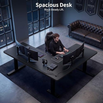 WALKINGDESK 63x55 Inches Reversible L Shaped Standing Desk, Height Adjustable With Cup Holder, Electric Corner Computer Workstation, Sit Stand up Home Office, Ergonomic Gaming, Black