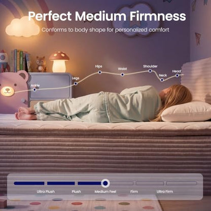 Twin Boneless Bed Frame with Mattress, 16 Inch Memory Foam Mattress with Plush Fabric Upholstered Bed Frame Platform, No Assembly Required,Cool Night & Relieve Pressure with Medium Support, Beige