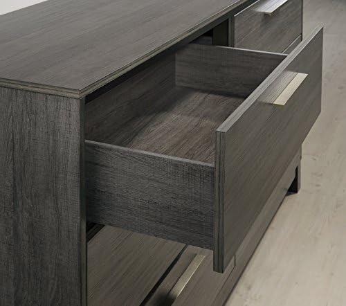 Roundhill Furniture Ioana 187 Antique Grey Finish Wood Bed Room Set, Queen Size Bed, Dresser, Mirror, 2 Night Stands