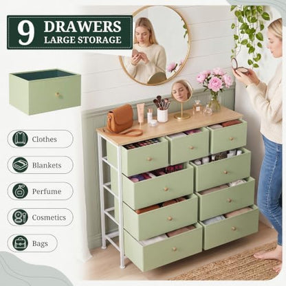 9 Drawer Dresser for Bedroom, Fabric Storage Drawer Unit
