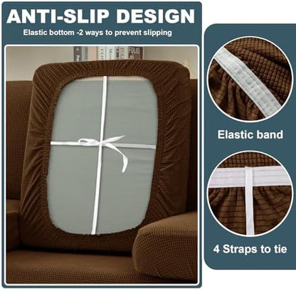 UNBBRRL Seat Cushion Cover and Back Covers for Corner Sofa Stretch Jacquard, Non Slip L Shaped Sofa Slipcover with Storage Ottoman, Sectional Couch Cover for Chaise Lounge (Caramel,31 x 45 x 6”)