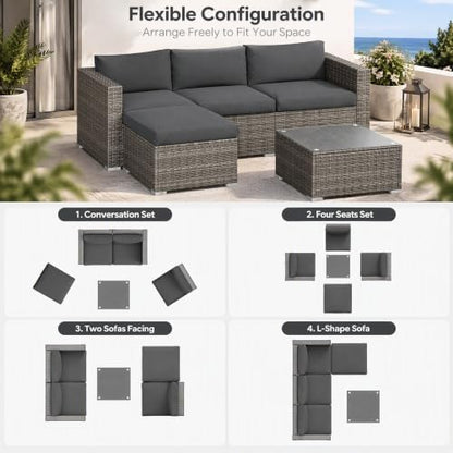May in Color Outdoor Patio Furniture Set - Rattan Outdoor Sectional Furniture,Patio Conversation Sets for Balcony,Porch,Backyard,Deck,Garden,Grey