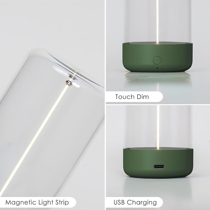 AUGE LIGHT Mini Minimalist Table Lamp Cordless Lamp Rechargeable Table Lamp Portable Nightstand Lamps Desk Lamps for Home Office Unique Ambient Light Mood Lighting for Desk Decor Beside (Dark Green)