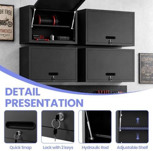 Wall-Mounted Metal Garage Storage Cabinet, Lockable Floating Tool Cabinet