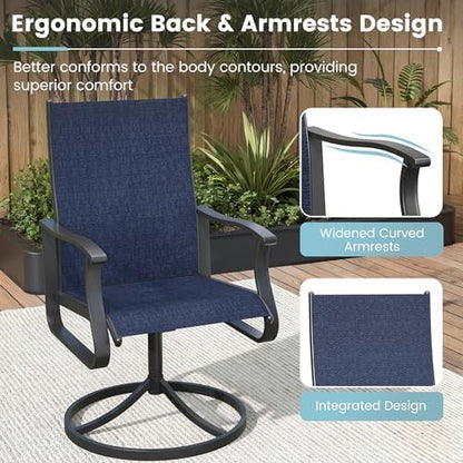 5 Pieces Patio Dining Set, Patio Outdoor Furniture Set of 4 Patio Swivel Dining Chairs and 36" Patio Spliced Square Tabletop with Umbrella Hole, for Deck, Backyard, Poolside & Garden