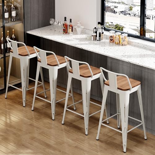 30" Barstools Set of 4 Counter Height Bar Stools Chair-Distressed White