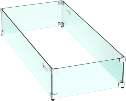 Skyflame 30 x 14 Inches Rectangular Fire Pit Glass Wind Guard for Outdoor