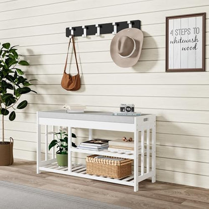 Bamboo Shoe Storage Bench with Cushioned Seat 3-Tier Entryway Shoe Rack