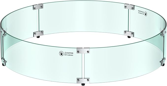 Skyflame Fire Pit Glass Wind Guard Round, 33 x 7 inches Tempered Glass Flame Shield, Fits 31” Round Fire Pit Burner Pans, Fire-Resistant Windscreen Set