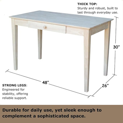 IC International Concepts, Writing Desk With Drawer, Solid Real Wood, Sturdy Parawood, Dimensions 19.41"W x 15"D x 2.36"H, Home Office/Study, Paint/Stain Ready, Unfinished
