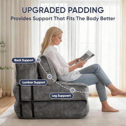 2 in 1 Folding Sofa Bed, Convertible Single Sleeper Chair with Back Support & Pillow, Multifunctional Fold Out Chair Bed for Small Space Living Room Bedroom Guest Office (Grey)