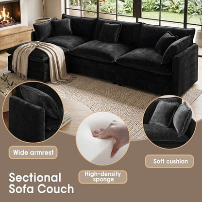 Modular Cloud Couch,111.5" Sectional Sofa 3 Seat,Black