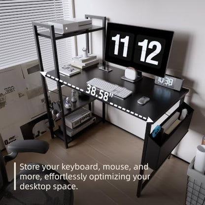 Pamray 38.5 Inch Small Computer Desk with Shelves for Bedroom Home Office