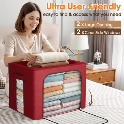 6 Pack Clothes Storage Bins with Metal Frame, Red, 40L