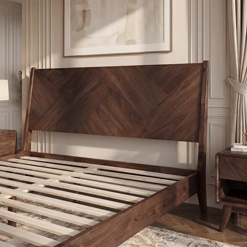 Gazelle Solid Acacia Wood King Size Bed Frame with Headboard, Walnut Finish