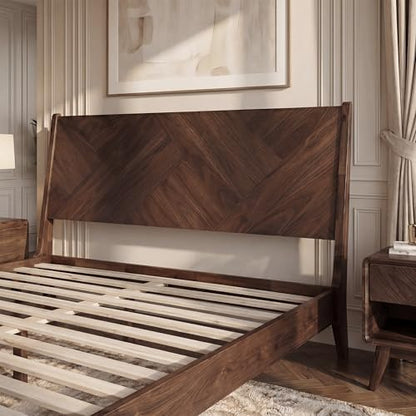Gazelle Solid Acacia Wood King Size Bed Frame with Headboard, Walnut Finish