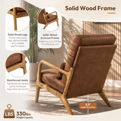 Bonnlo High Back Microfiber Rustic Accent Chairs Set of 2, Upholstered Mid Century Modern Lounge Chairs Reading Chairs Side Sitting Chair Farmhouse Armchairs for Living Room, Bedroom, Guest Room