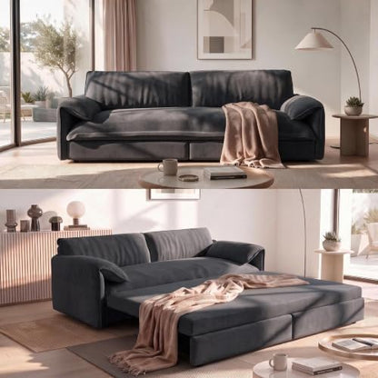 NicBex 66" Convertible Pull Out Velvet Sofa Bed with Side Pockets, Gray