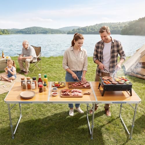 VINGLI 6ft Folding Camping Table with Carry Handle,Portable Utility Table Multipurpose for Party Picnic Tailgating Outdoor Patio Garden Indoor Kitchen …