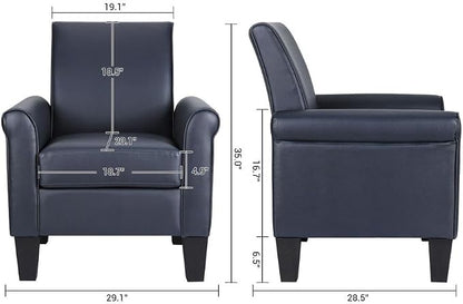 Mid-Century Modern Leather Accent Chairs Overstuffed Leather Living Room Chair Upholstered Comfortable Club Chair PU Leather Armchair for Bedroom Office Waiting Room -Dark Blue