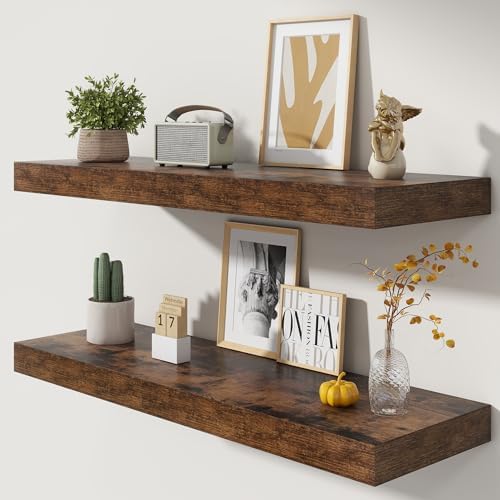 FLYJOE 40 Inch Floating Shelves, 12'' Deep Brown Shelves for Wall Set of 2