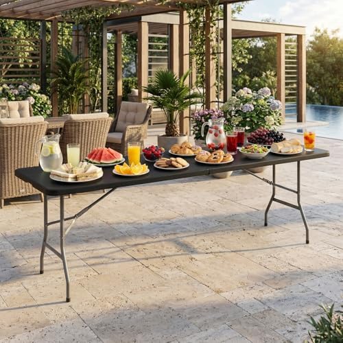 BestOffice | 8FT Folding Table | Black | Portable Plastic Table
