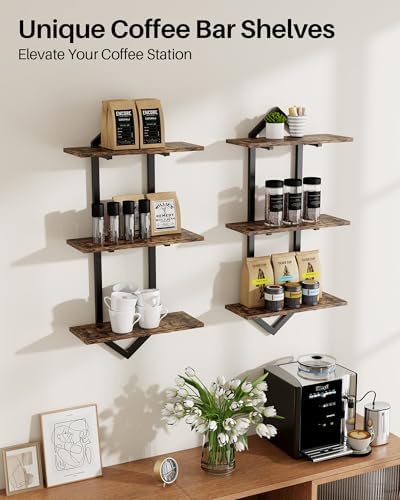 3 Tier Floating Wall Shelves, Set of 2 Decorative Wooden Shelf