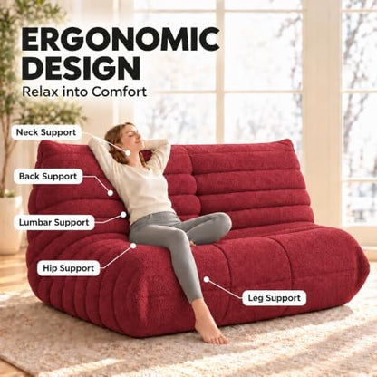 YVDNHP 2-Seater Bean Bag Chair, Teddy Velvet Fireside Loveseat Sofa, Red