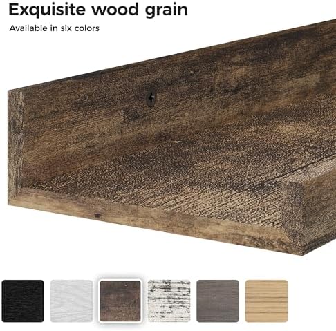 upsimples 12 Pack Wooden Floating Shelves, Wall Storage Decor Shelf for Bathroom, Bedroom, Living Room, Kitchen, Office and Laundry Room, Wall Mounted Display Hanging Shelf, Brown