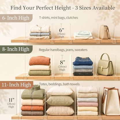 Shelf Dividers Purse Organizer for Closet: 11" Tall (Extra Tall)