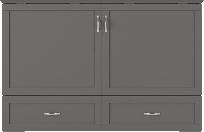 AFI Hamilton Queen Murphy Bed Chest with Mattress, Storage, and Built-in Charger in Grey