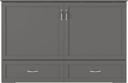 AFI Hamilton Queen Murphy Bed Chest with Mattress, Storage, and Built-in Charger in Grey