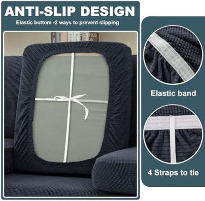 UNBBRRL Seat Cushion Cover and Back Covers for Corner Sofa Stretch Jacquard, Non Slip L Shaped Sofa Slipcover with Storage Ottoman, Sectional Couch Cover for Chaise Lounge (Dark Grey,31 x 31 x 6”)