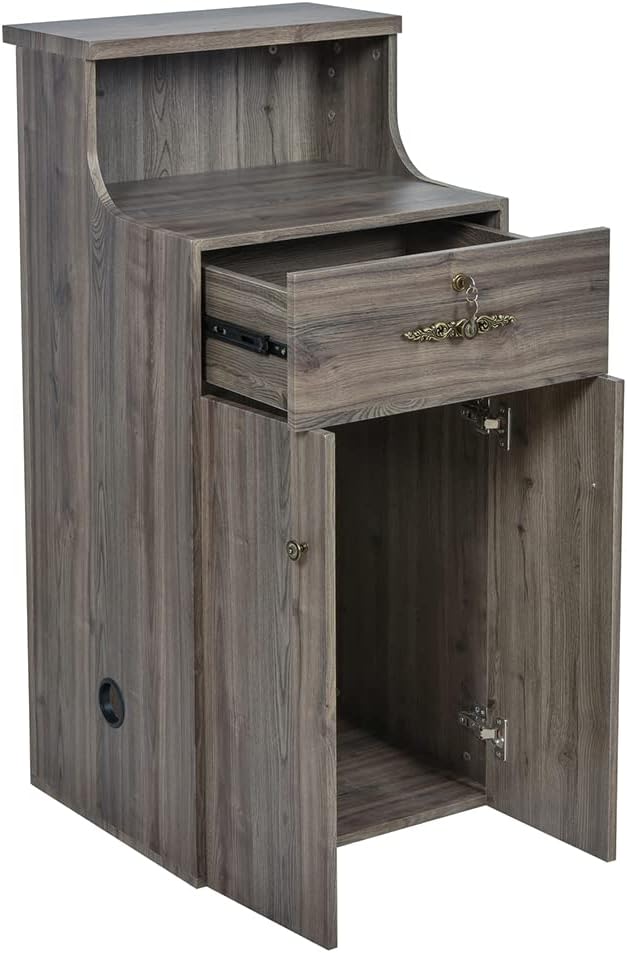 Dir Reception Desk, Receptionist Area Counter for Lobby, Salon, Office Spas with Lights Valencia, Rustic