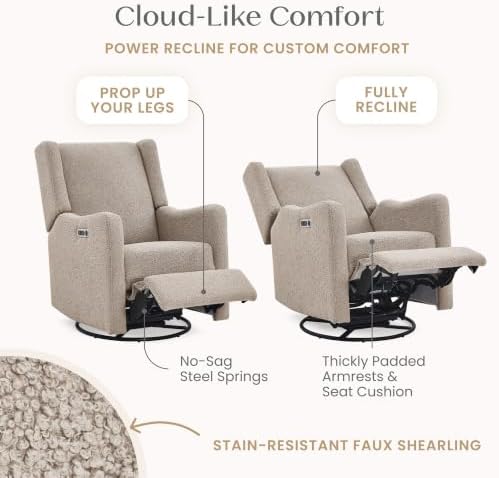 Delta Children Mercer Electronic Power Recliner and Swivel Glider with USB-A and Type-C Ports - Greenguard Gold Certified - Stain-Resistant Performance Fabric is Oeko-TEX Standard 100 Certified, Sand