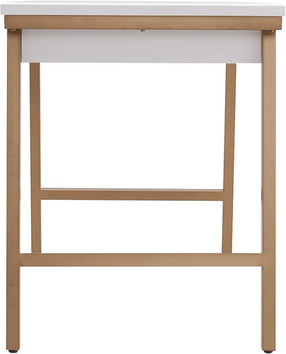 Leick Home 11400-WT Empiria Mixed Metal and Wood Computer Desk with Drop Front Keyboard Drawer, White/Gold