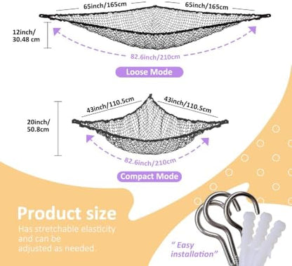 Lazebox Stuffed Animal Net Hammock for Plushie Toys, Stuffed Animal Hammock Corner for Kids' Room Decor, Ideas for Organizing Stuffy Collection, Black, XL (82.6" x 65" x 65")-Pack of 1