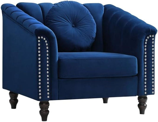 Accent Chair, Single Couch Chair with Style Button Tufted, Scroll Arms and Nailhead for Living Room, Office, Apartment, Blue
