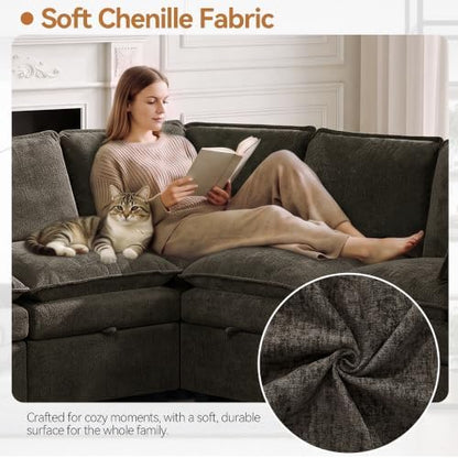 Modular Sectional Storage Sofa, 105" Cloud Deep Seat V-Shaped Couch, Brown