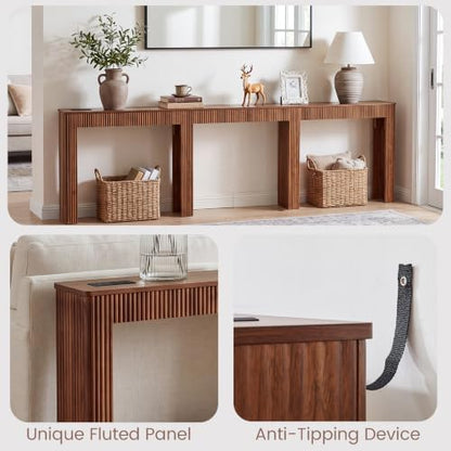 118"L Long Narrow Sofa Table Behind Couch with Charging Station ,Walnut