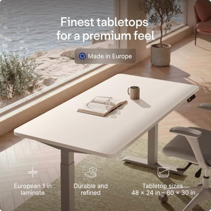 Desktronic HomeOne Standing Desk 60x30 — Ergonomic Sit Stand Home Office Desk, Made in Europe, Electric Dual Motor Height Adjustable, USB & USB-C Charging, Wobble-Free, Touchscreen, 3 Memory Presets