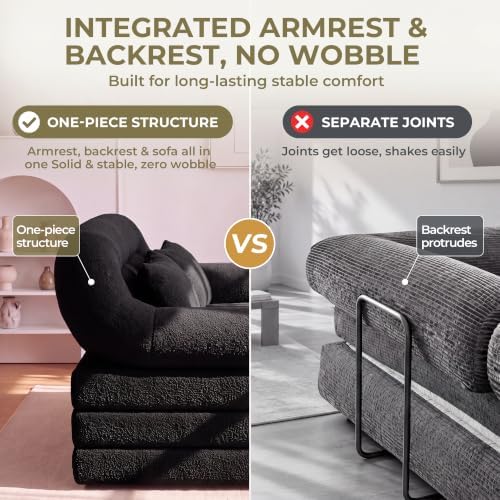 63" High-Back Futon Sofa Bed, Tri-Fold Boneless Couch | Black