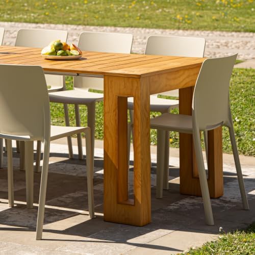 Mobili Fiver, Easy, Extendable Garden Console Table with Leaf Storage, 17.72(120.08) x35.43 in, Teak Colour, Made in Italy