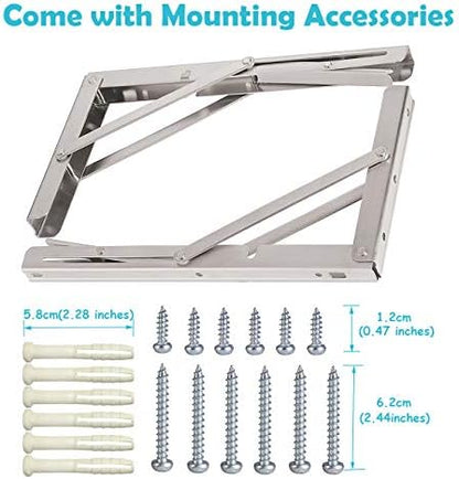 CLT 22'' Folding Shelf Brackets Max. Load 440 lb, Heavy Duty Stainless Steel DIY Wall Mounted Shelf Bracket Space Saving for Table Work Bench, Pack of 2