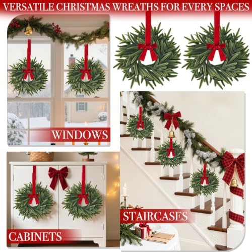 4 Pack 15'' Mini Christmas Wreath Small Christmas Kitchen Cabinet Wreaths