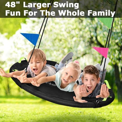 48 Inch Tree Swing, Larger Saucer Flying Swing for Outdoor Backyard, Black