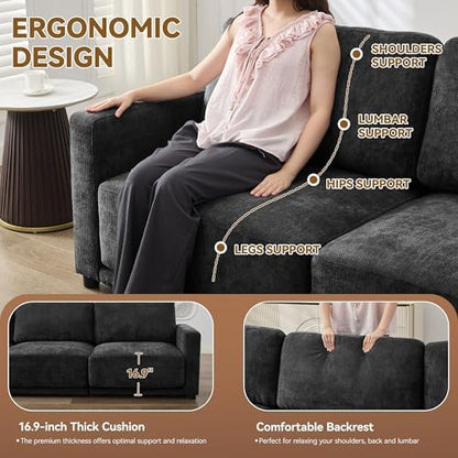 Modular Sectional Couch, 44.2" Chenille Single Sofa with Ottoman, Black