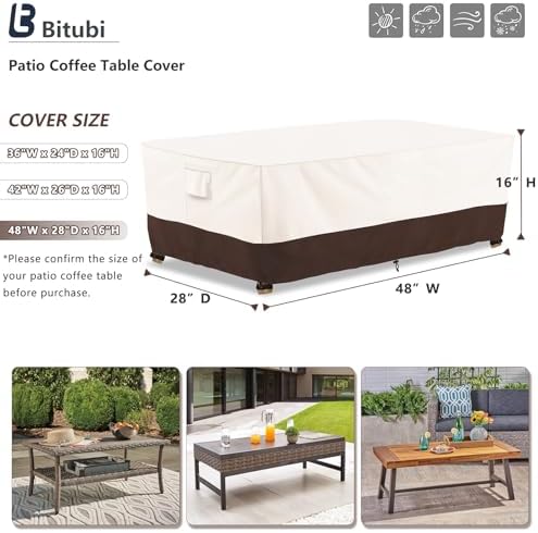 Bitubi Waterproof Patio Coffee Table Cover, Rectangular Outdoor Small Side Table Cover - Fits up to 48L x 28W x 16H inches, Brown