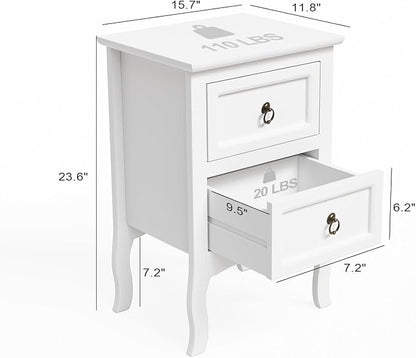 Bonnlo White Nightstand, Tool-Free Setup Night Stand, 2 Drawer Bedside Table for Bedroom, Easy & Quick Install Small Nightstands, Girls Nightstand for Bedroom, Side Table, End Table for Small Spaces